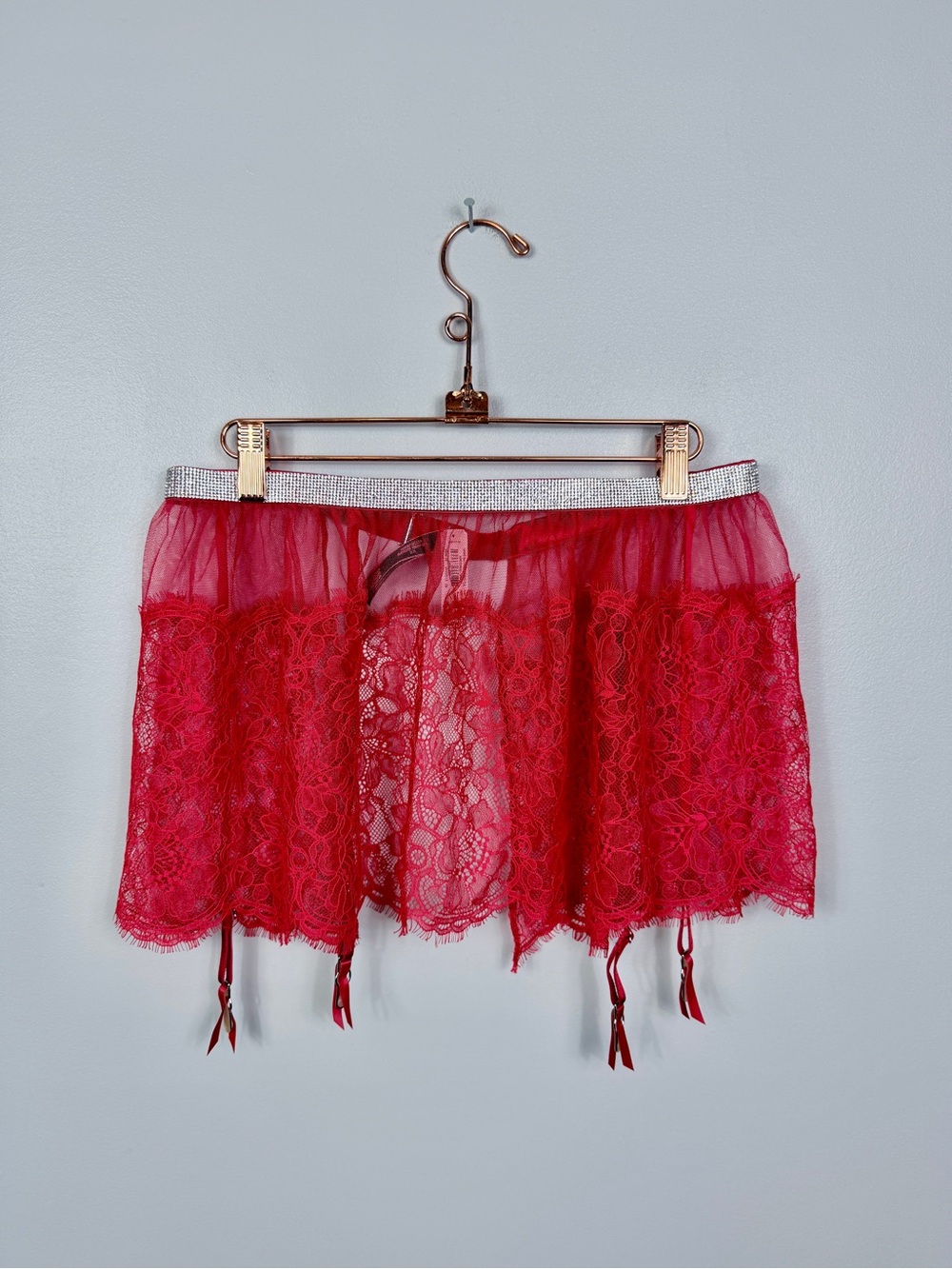 NWT Victoria’s Secret Very Sexy red lace bling garter lingerie skirt size large